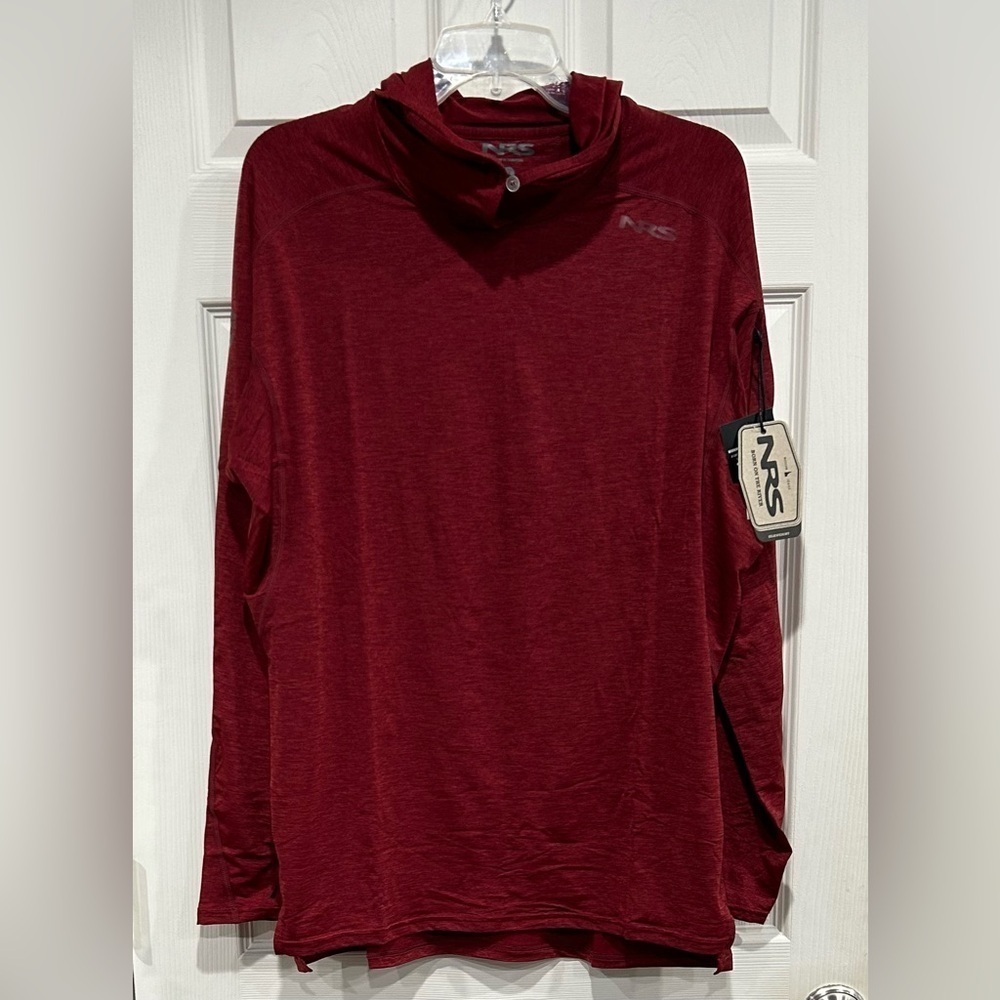 NRS Men's XL Silkweight Hooded Shirt - UPF 50+ Long Sleeve T-Shirt Red Vino NWT